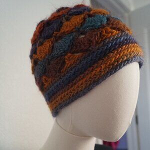 Brand New - Peacock Pull on Crochet Hat, Beanie Style